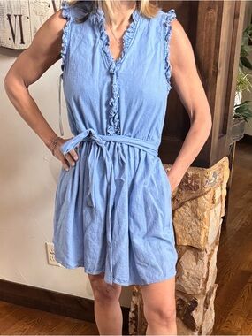 Donna Morgan Light Blue Ruffle Tie-Front Mini Dress